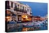 Greece, Crete, Rethimnon, Venetian Harbour, Illuminated, in the Evening-Catharina Lux-Stretched Canvas