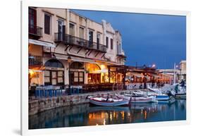 Greece, Crete, Rethimnon, Venetian Harbour, Illuminated, in the Evening-Catharina Lux-Framed Photographic Print