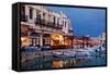 Greece, Crete, Rethimnon, Venetian Harbour, Illuminated, in the Evening-Catharina Lux-Framed Stretched Canvas