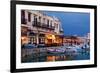 Greece, Crete, Rethimnon, Venetian Harbour, Illuminated, in the Evening-Catharina Lux-Framed Photographic Print