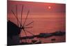 Greece, Cyclades Islands, Mykonos. Boni Windmill and Mykonos Harbor-Walter Bibikow-Mounted Photographic Print