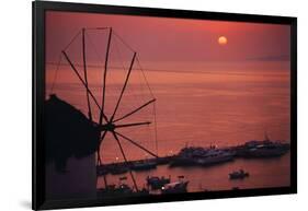 Greece, Cyclades Islands, Mykonos. Boni Windmill and Mykonos Harbor-Walter Bibikow-Framed Photographic Print