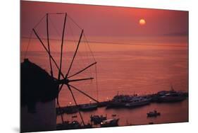 Greece, Cyclades Islands, Mykonos. Boni Windmill and Mykonos Harbor-Walter Bibikow-Mounted Premium Photographic Print