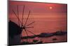 Greece, Cyclades Islands, Mykonos. Boni Windmill and Mykonos Harbor-Walter Bibikow-Mounted Photographic Print