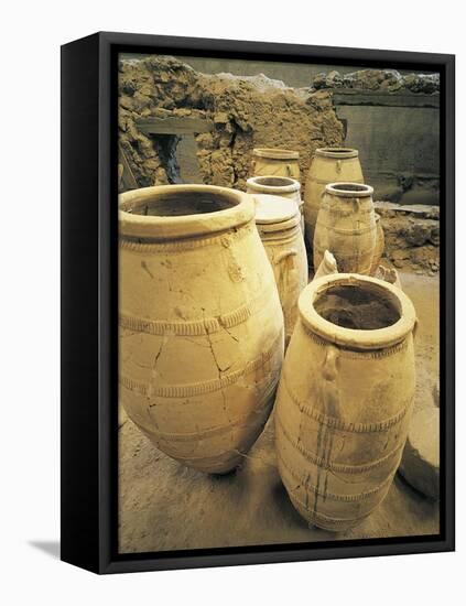 Greece, Cyclades Islands, Santorini, Island of Thera, Pithoi Storage Jars at Akrotiri-null-Framed Stretched Canvas