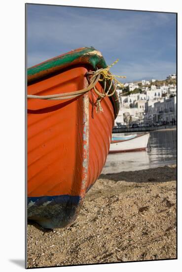 Greece, Cyclades, Mykonos, Hora. Harbor view with fishing boats.-Cindy Miller Hopkins-Mounted Photographic Print