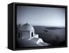 Greece, Cyclades, Santorini, Fira (Thira), Church and View of Santorini Caldera-Michele Falzone-Framed Stretched Canvas