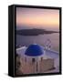 Greece, Cyclades, Santorini, Firostefani, Church and View of Santorini Caldera-Michele Falzone-Framed Stretched Canvas