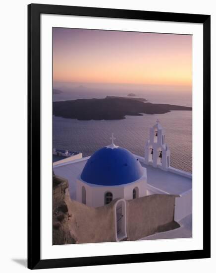 Greece, Cyclades, Santorini, Firostefani, Church and View of Santorini Caldera-Michele Falzone-Framed Photographic Print