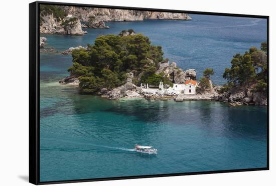 Greece, Epirus Region, Parga, Elevated View of Panagias Island-Walter Bibikow-Framed Stretched Canvas