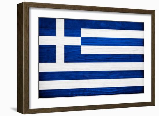 Greece Flag Design with Wood Patterning - Flags of the World Series-Philippe Hugonnard-Framed Art Print