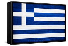 Greece Flag Design with Wood Patterning - Flags of the World Series-Philippe Hugonnard-Framed Stretched Canvas