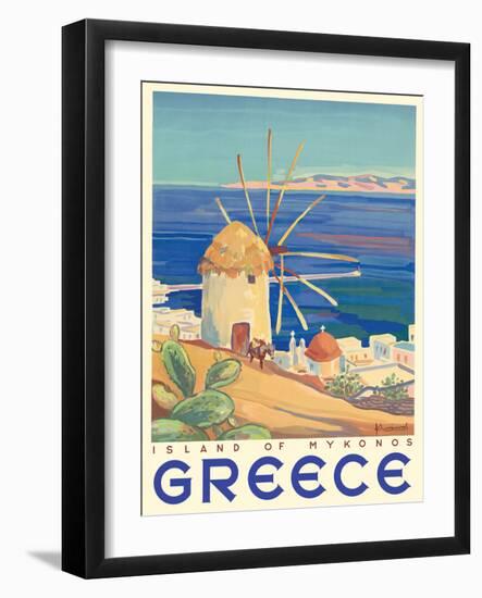 Greece - Island of Mykonos, Vintage Travel Poster 1949-Pacifica Island Art-Framed Art Print