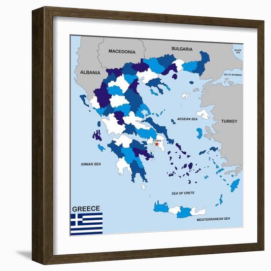 Greece Map-tony4urban-Framed Art Print