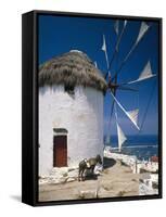 Greece, Mykonos, Mykonos City, Windmill, Donkey-Thonig-Framed Stretched Canvas
