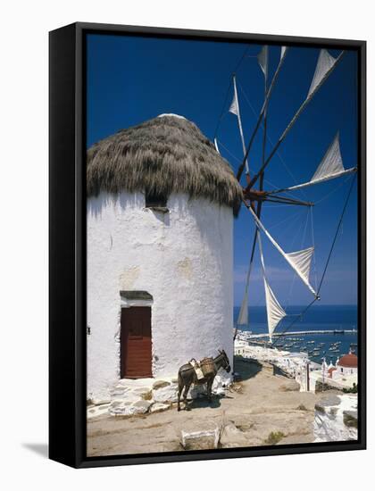 Greece, Mykonos, Mykonos City, Windmill, Donkey-Thonig-Framed Stretched Canvas