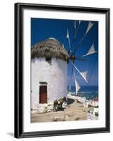 Greece, Mykonos, Mykonos City, Windmill, Donkey-Thonig-Framed Photographic Print