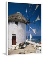 Greece, Mykonos, Mykonos City, Windmill, Donkey-Thonig-Framed Photographic Print