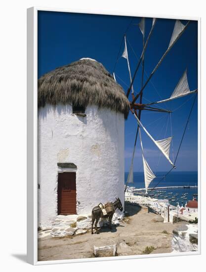 Greece, Mykonos, Mykonos City, Windmill, Donkey-Thonig-Framed Photographic Print