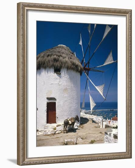 Greece, Mykonos, Mykonos City, Windmill, Donkey-Thonig-Framed Photographic Print