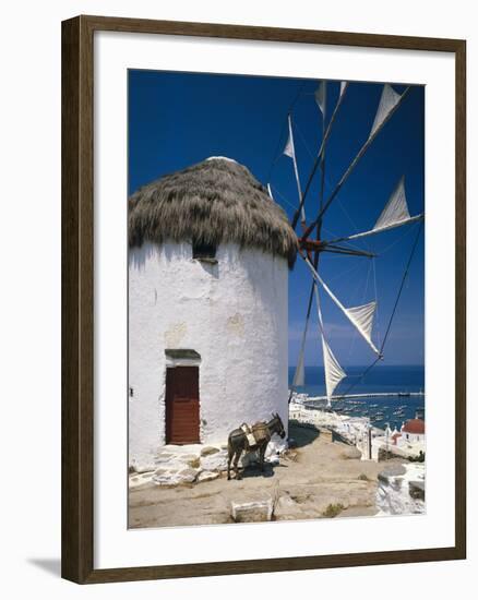 Greece, Mykonos, Mykonos City, Windmill, Donkey-Thonig-Framed Photographic Print