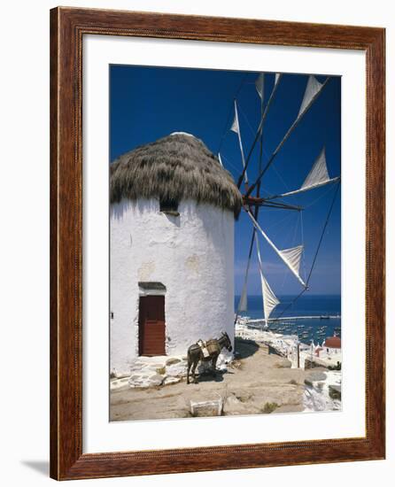 Greece, Mykonos, Mykonos City, Windmill, Donkey-Thonig-Framed Photographic Print