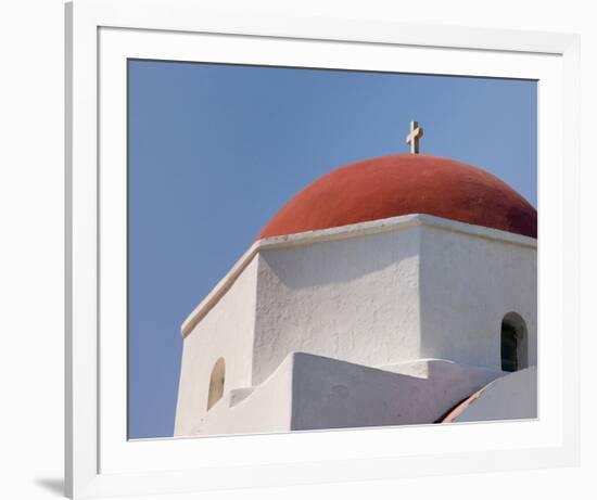 Greece Mykonos Red-Dome Church-null-Framed Art Print