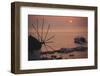 Greece, Mykonos, Sunset over Cruise Liner and Windmill-Walter Bibikow-Framed Photographic Print