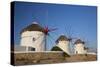 Greece, Mykonos. Windmills along the water-Hollice Looney-Stretched Canvas