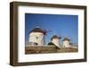 Greece, Mykonos. Windmills along the water-Hollice Looney-Framed Photographic Print