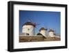 Greece, Mykonos. Windmills along the water-Hollice Looney-Framed Photographic Print