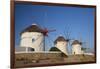 Greece, Mykonos. Windmills along the water-Hollice Looney-Framed Photographic Print