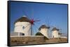 Greece, Mykonos. Windmills along the water-Hollice Looney-Framed Stretched Canvas