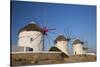 Greece, Mykonos. Windmills along the water-Hollice Looney-Stretched Canvas