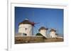 Greece, Mykonos. Windmills along the water-Hollice Looney-Framed Premium Photographic Print