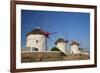 Greece, Mykonos. Windmills along the water-Hollice Looney-Framed Premium Photographic Print