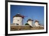 Greece, Mykonos. Windmills along the water-Hollice Looney-Framed Premium Photographic Print
