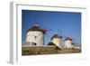 Greece, Mykonos. Windmills along the water-Hollice Looney-Framed Photographic Print