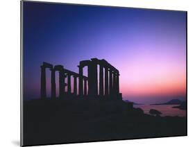 Greece, Peloponnes, Cape Sunion, Poseidon Temple, Silhouette, Dusk-Thonig-Mounted Photographic Print