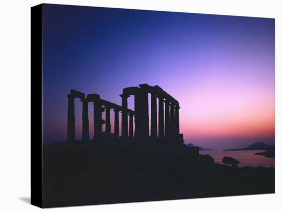 Greece, Peloponnes, Cape Sunion, Poseidon Temple, Silhouette, Dusk-Thonig-Stretched Canvas