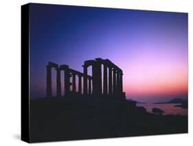 Greece, Peloponnes, Cape Sunion, Poseidon Temple, Silhouette, Dusk-Thonig-Stretched Canvas