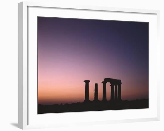 Greece, Peloponnes, Corinth, Apollon Temple, Silhouette, Morning Light-Thonig-Framed Photographic Print