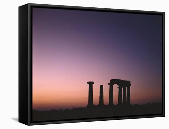 Greece, Peloponnes, Corinth, Apollon Temple, Silhouette, Morning Light-Thonig-Framed Stretched Canvas