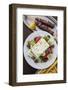 Greece, Peloponnese, Corinth, Greek Salad with Souvlaki and Fries-Walter Bibikow-Framed Photographic Print