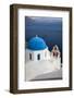 Greece, Santorini. Blue dome and bell tower-Hollice Looney-Framed Photographic Print