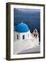 Greece, Santorini. Blue dome and bell tower-Hollice Looney-Framed Photographic Print