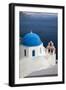 Greece, Santorini. Blue dome and bell tower-Hollice Looney-Framed Photographic Print
