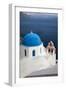 Greece, Santorini. Blue dome and bell tower-Hollice Looney-Framed Photographic Print