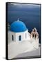 Greece, Santorini. Blue dome and bell tower-Hollice Looney-Framed Stretched Canvas