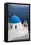 Greece, Santorini. Blue dome and bell tower-Hollice Looney-Framed Stretched Canvas